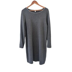 J. Jill Sweater Midi Dress Womens L Gray Houndstooth Knit Shift Career Office